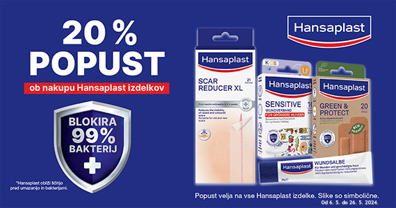Vsi izdelki Hansaplast so vam na voljo 20% ugodneje.