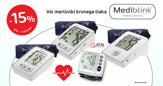 Vsi merilniki krvnega tlaka Mediblink so vam na voljo 15% ugodneje.